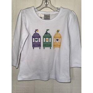 NOLA Mardi Gras Streetcar Embroidered Long Sleeve Shirt White 12M New